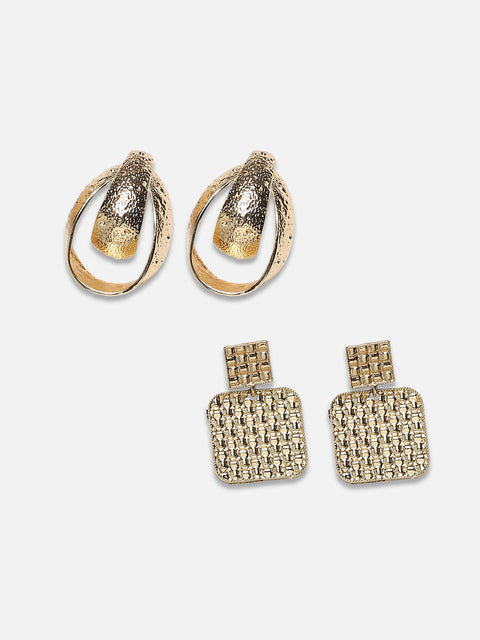 Set Of 2 Gold-Plated Contemporary Studs Earrings