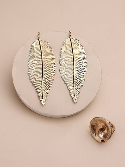 Set Of 2 Gold-Plated Contemporary Stud Earrings with Finger Ring