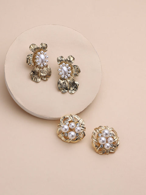 Set Of 2 Gold-Plated Floral Studs