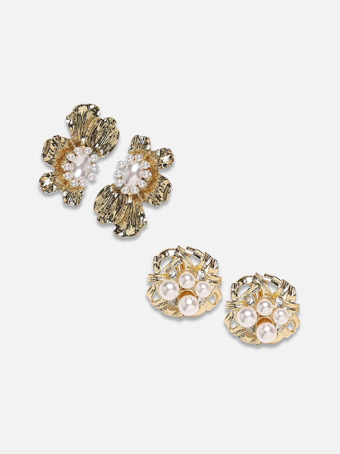 Set Of 2 Gold-Plated Floral Studs