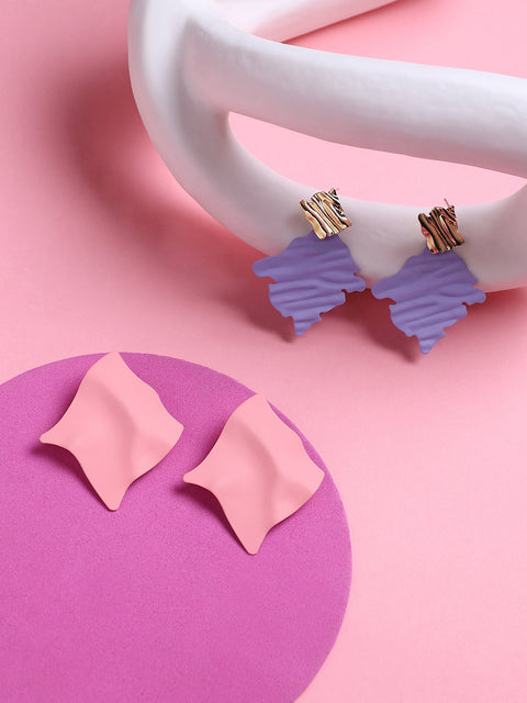 Set Of 2 Gold-Plated Contemporary Drop Earrings