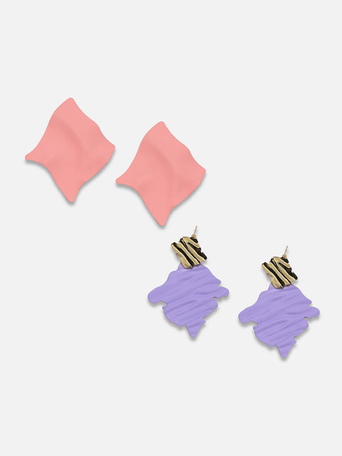 Set Of 2 Gold-Plated Contemporary Drop Earrings