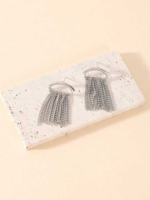 The Hanging Chain Bar Drop Earrings - Metallic Silver-SOHIER6039