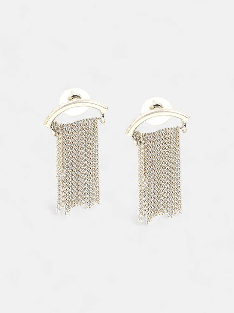 The Hanging Chain Bar Drop Earrings - Metallic Silver-SOHIER6039