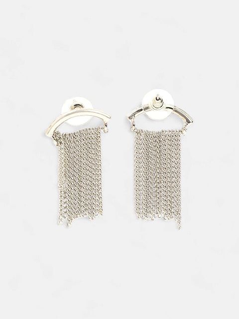 The Hanging Chain Bar Drop Earrings - Metallic Silver-SOHIER6039