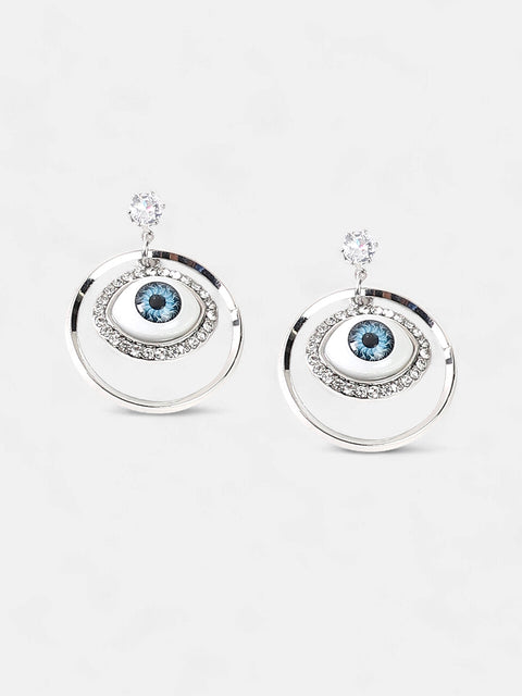 The Evil-Eye Loop Drop Earrings - Metallic Silver-SOHIER6133