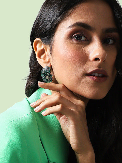 Gold Plated Stone Studded Contemporary Studs Earrings