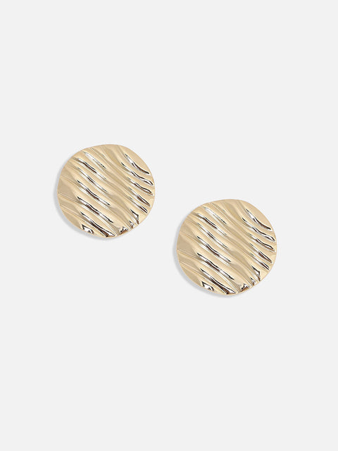 Gold-Plated Dented Lined Circular Studs Earrings