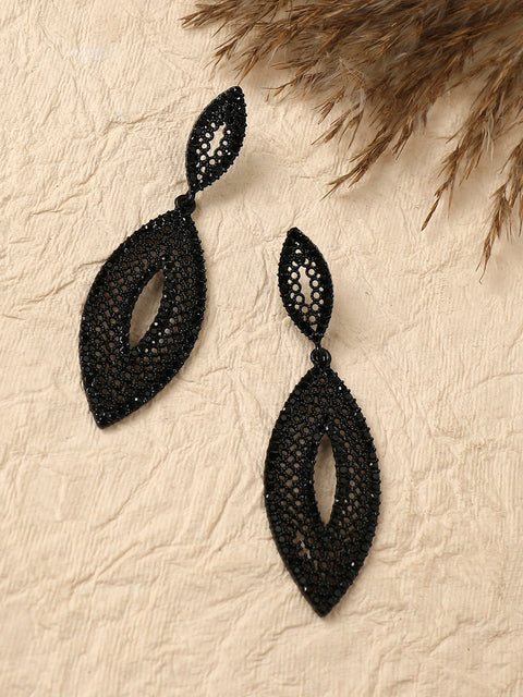 Copper-Plated Stone-Studded Contemporary Drop Earrings