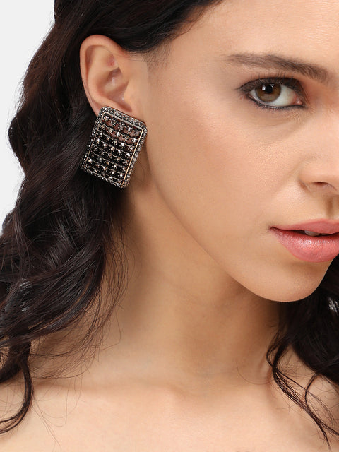 Gold-Plated Contemporary Oxidised Studs Earrings