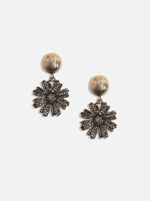 Gold-PLated Stone-Studded Floral Shaped Drop Earrings