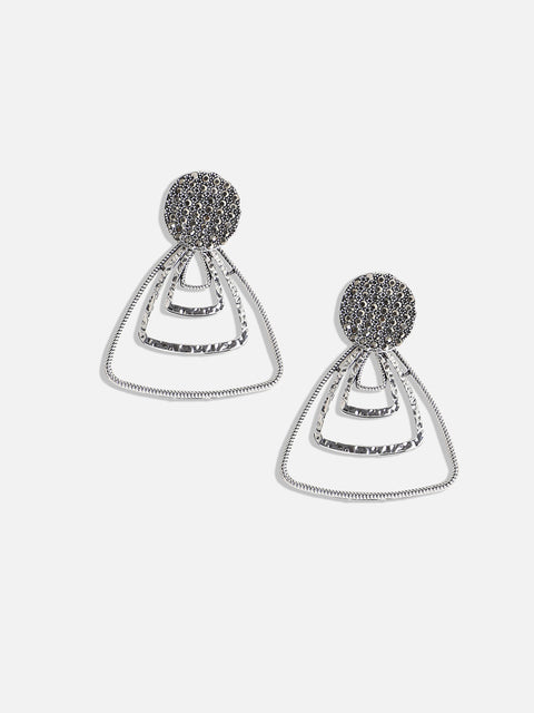 Silver-Plated Stone-Studded Triangle Drop Earrings