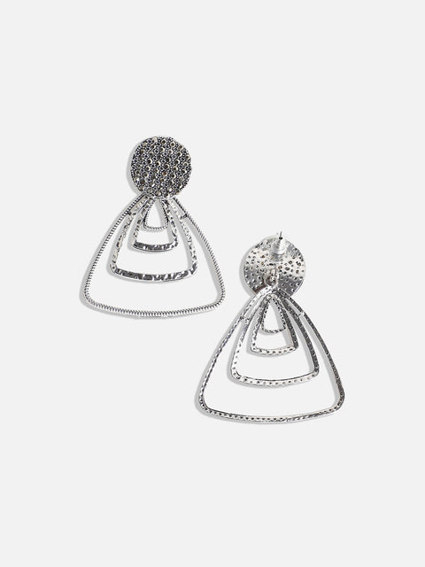 Silver-Plated Stone-Studded Triangle Drop Earrings