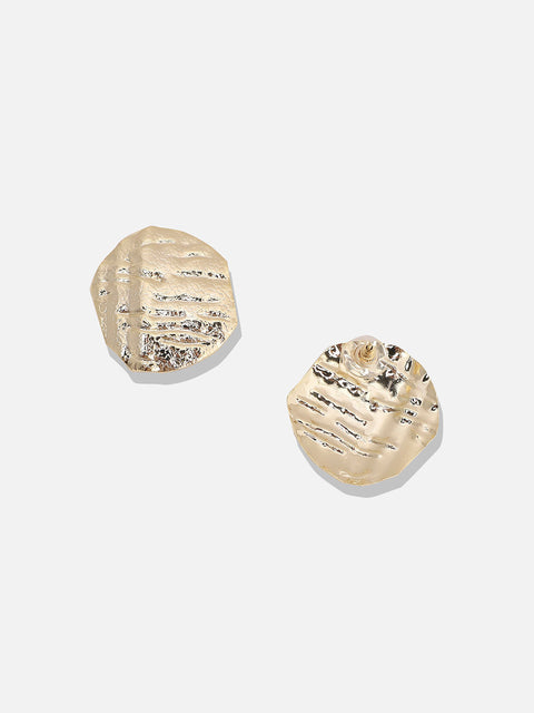 Gold-Plated Dented Textured Circular Studs Earrings
