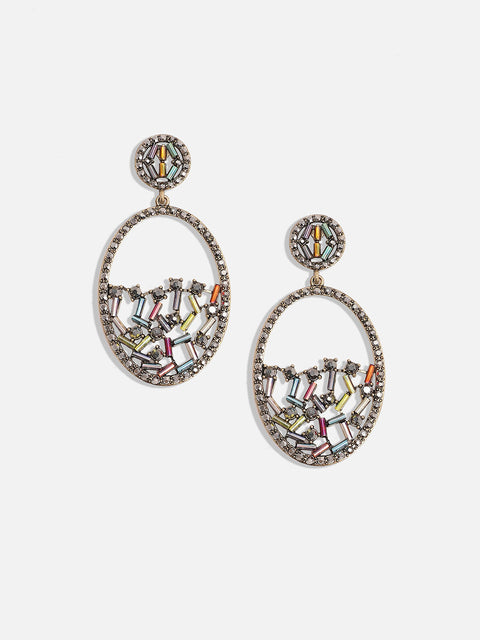 Gold-Plated Crystal-Studded Contemporary Drop Earrings