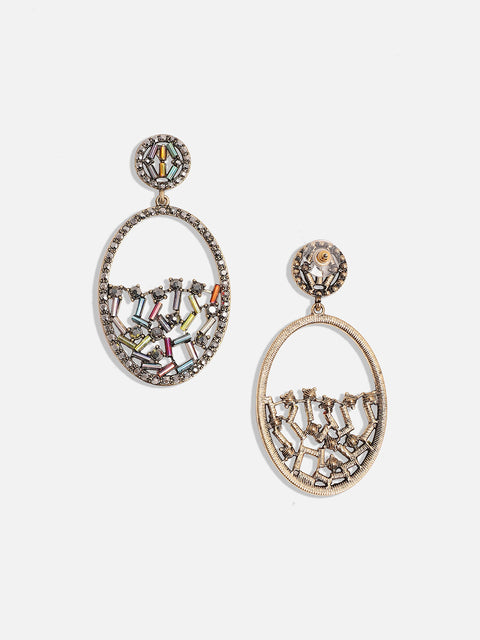 Gold-Plated Crystal-Studded Contemporary Drop Earrings