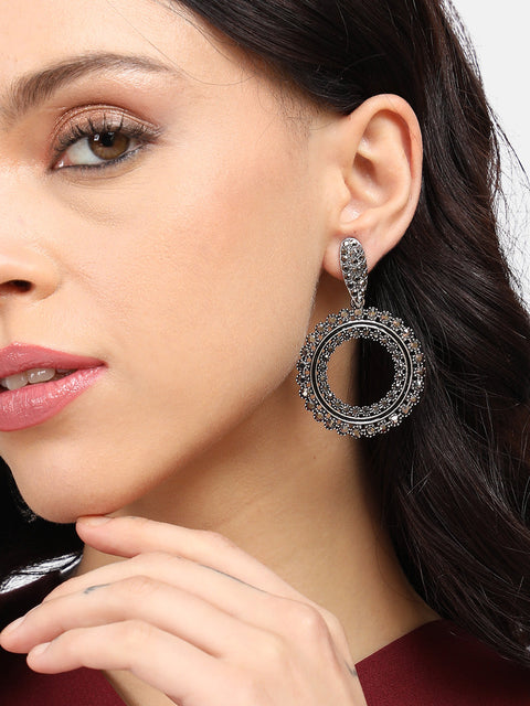 Silver-Plated Circular Drop Earrings