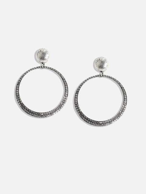 Silver-Toned Stone-Studded Circular Drop Earrings
