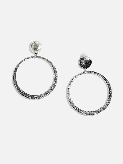 Silver-Toned Stone-Studded Circular Drop Earrings