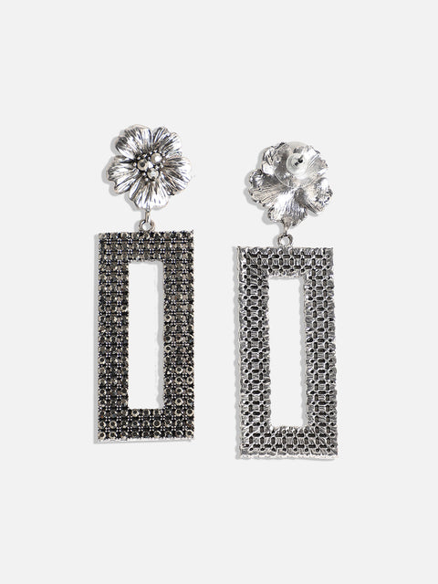 Silver-Plated Stone-Studded Floral Shaped Drop Earrings