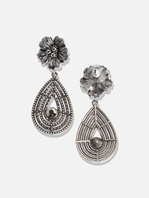 Silver-Toned Contemporary Drop Earrings