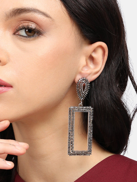 Silver-Toned Geometric Drop Earrings