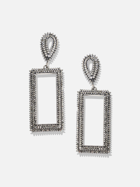 Silver-Toned Geometric Drop Earrings