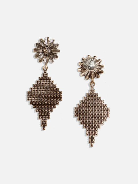 Gold-Plated Stone Studded Floral Drop Earrings