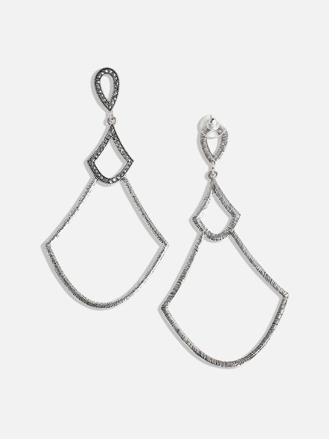 Silver-Plated Stone-Studded Contemporary Drop Earrings