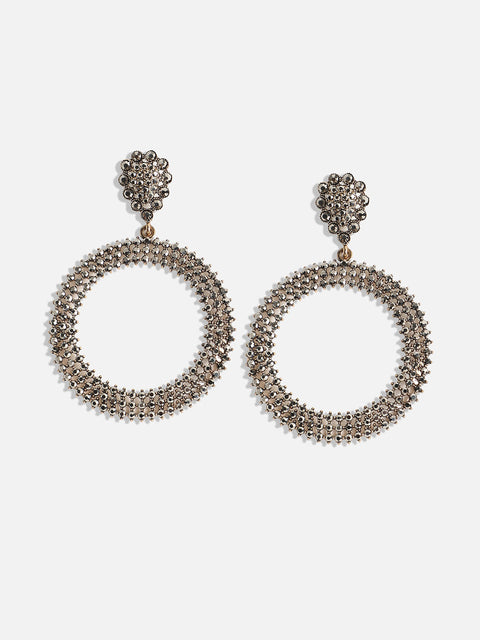 Gold-Plated Circular Stone Studded Drop Earrings