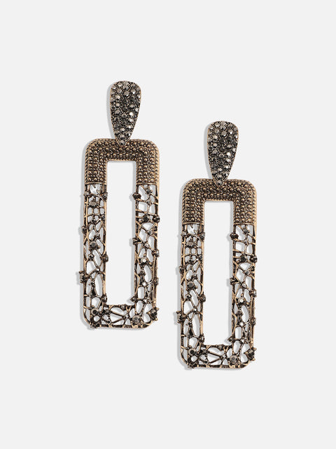 Gold-Plated Stone-Studded Contemporary Drop Earrings