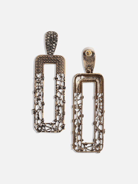 Gold-Plated Stone-Studded Contemporary Drop Earrings