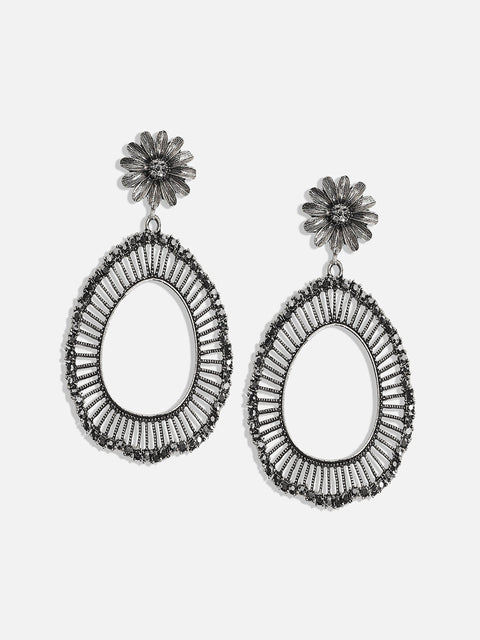 Silver Plated Stone Studded Drop Earrings