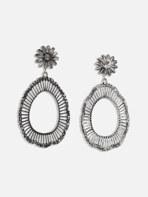 Silver Plated Stone Studded Drop Earrings