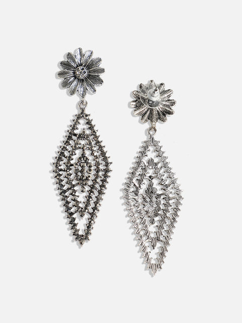 Silver-Plated Stone-Studded Contemporary Drop Earrings