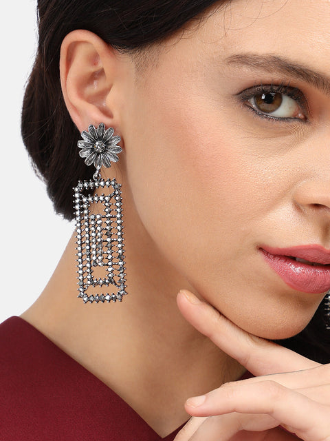 Silver Plated Stone Studded Drop Earrings
