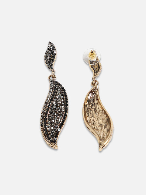 Gold-Plated Stones Studded Leaf Shaped Drop Earrings