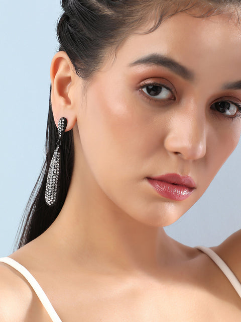 Artificial Stones-Studded Almond Drop Earrings