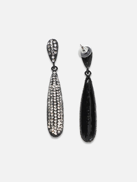 Artificial Stones-Studded Almond Drop Earrings