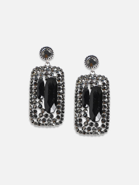 Silver-Plated Geometric Artificial Stones Studded Earrings