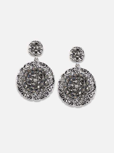 Silver-Plated Circular Contemporary Drop Earrings