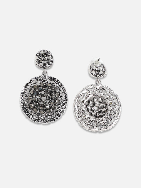 Silver-Plated Circular Contemporary Drop Earrings