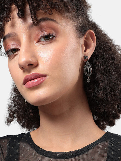 Gold-Plated Stone Studded Drop Earrings