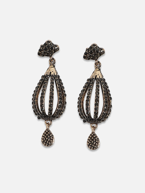 Gold-Plated Stone Studded Drop Earrings