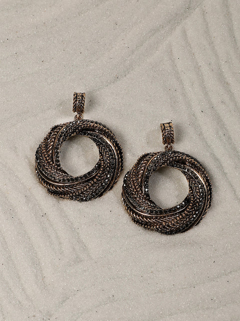 Gold Plated Artificial Stones Studded Drop Earrings
