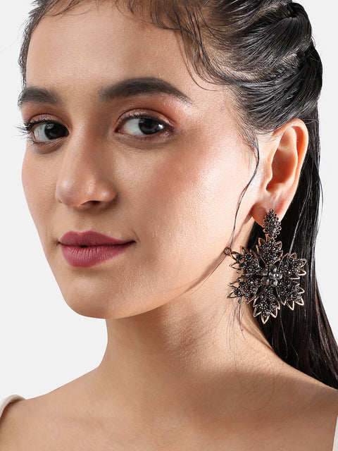Gold-Plated Artificial Stones Studded Drop Earrings