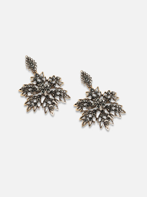 Gold-Plated Artificial Stones Studded Drop Earrings
