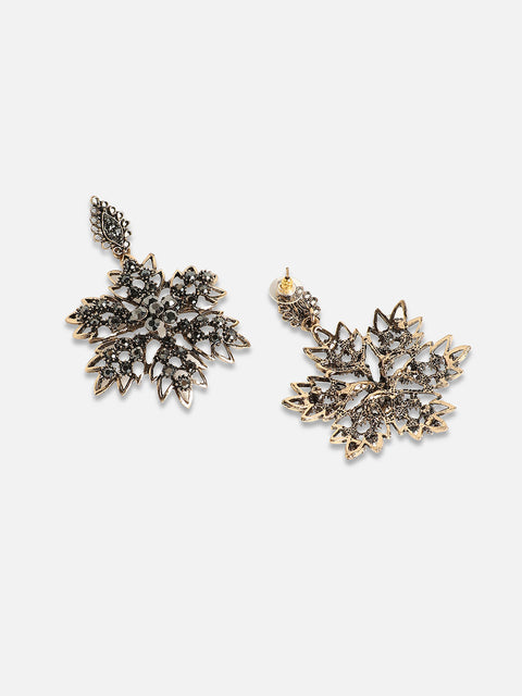 Gold-Plated Artificial Stones Studded Drop Earrings