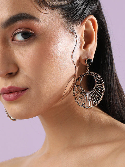 Gold-Plated Stones Studded Circular Drop Earrings