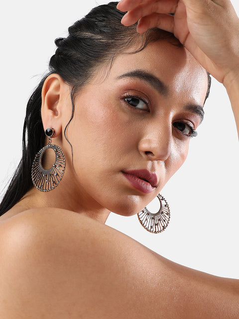Gold-Plated Stones Studded Circular Drop Earrings